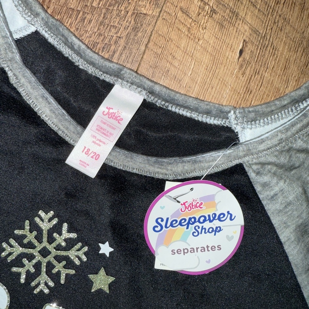 Justice Black and Gray Snowflake Pajama Set - Picture 3 of 9
